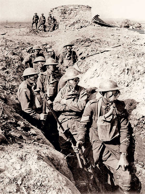 Australische soldaten met gasmaskers