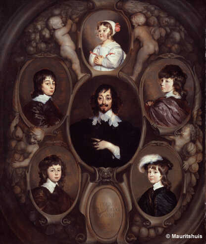 Portret van Constantijn Huygens met zijn kinderen