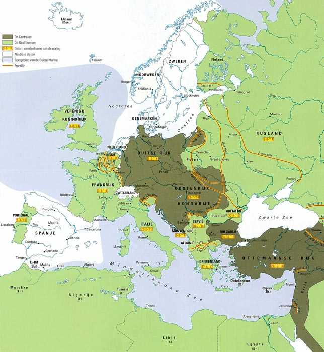 Kaart: De eerste wereldoorlog in Europa