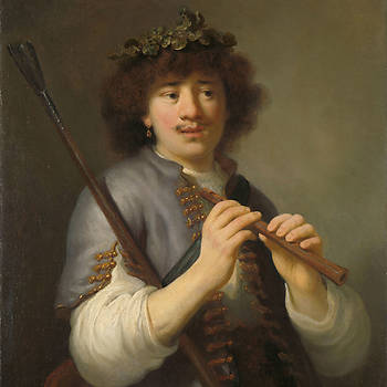 Portret van Rembrandt als herder met staf en fluit